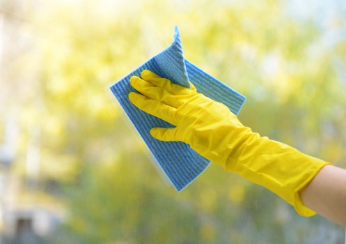 Professional house cleaning in a bright living room