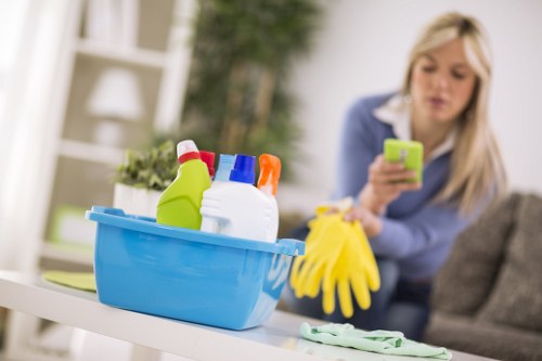 Professional Airbnb cleaning supplies arranged for turnover cleaning